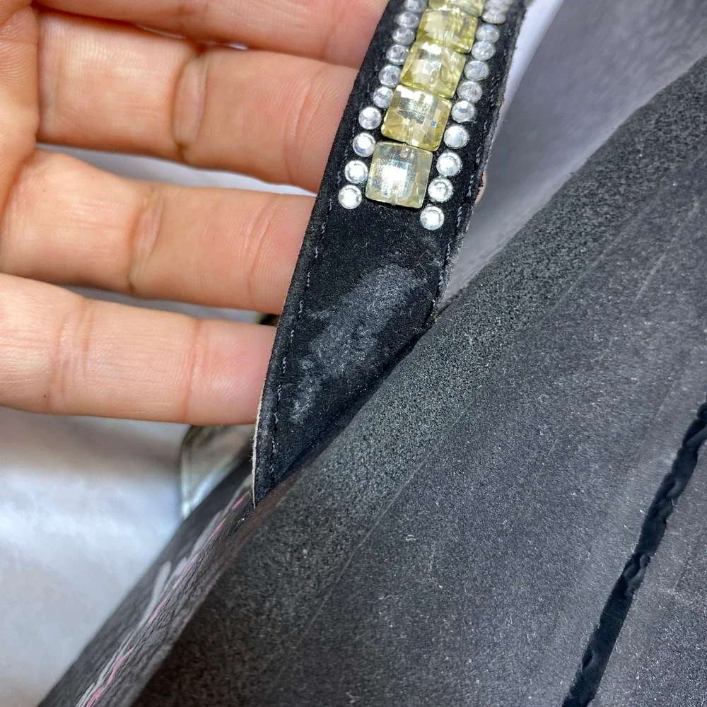 Skechers Womens 9 Platform Flip Flops Yoga Foam Rhinestone Black Wedge Sandals